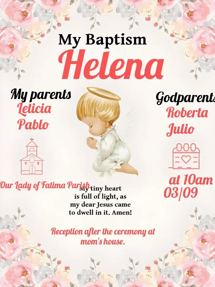 Invitation Pink Baptism – Baptism theme floral, delicate, romantic, modern, soft, minimalist