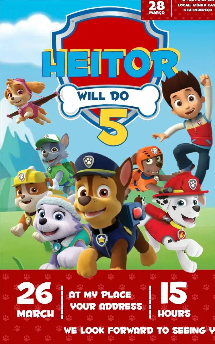 Invitation Paw Patrol 3 – Birthday theme colorful, fun, childish, themed, lively