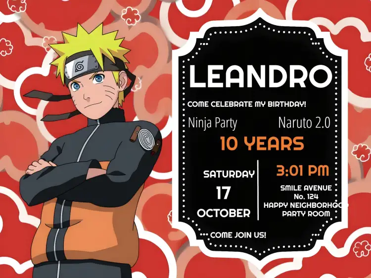 Invitation Naruto – Kids' Birthday Party theme modern, colorful, ninja, adventure, anime, fun