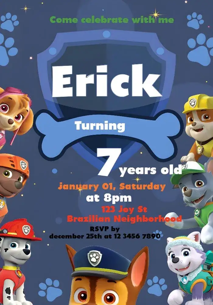 Invitation Colorful Paw Patrol – Kids' Birthday Party theme colorful, fun, themed, childish, modern