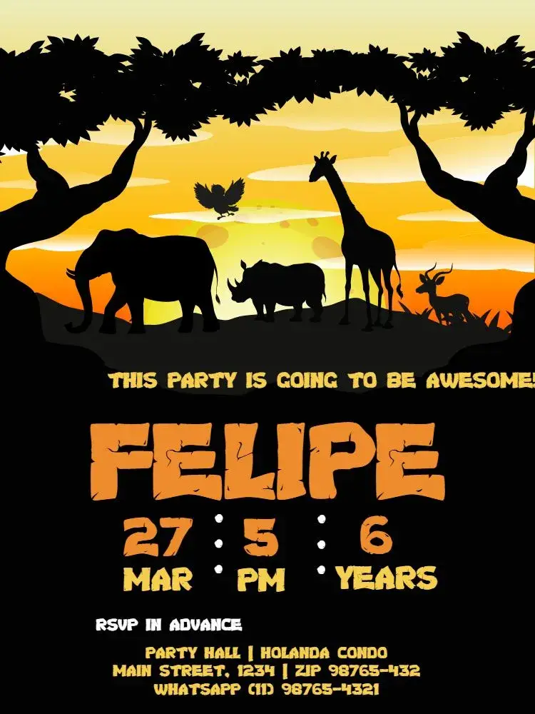Orange Safari Party invitation