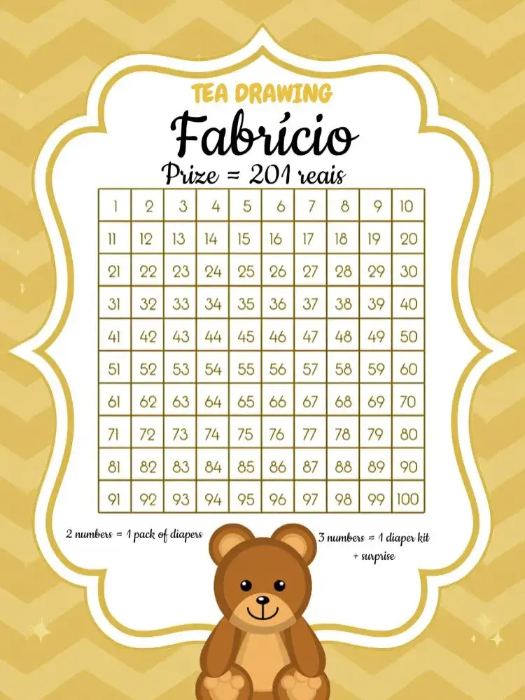 Invitation Tea Raffle Little Bear Idea – Raffle Tea theme golden, white, black, modern, fun, childish