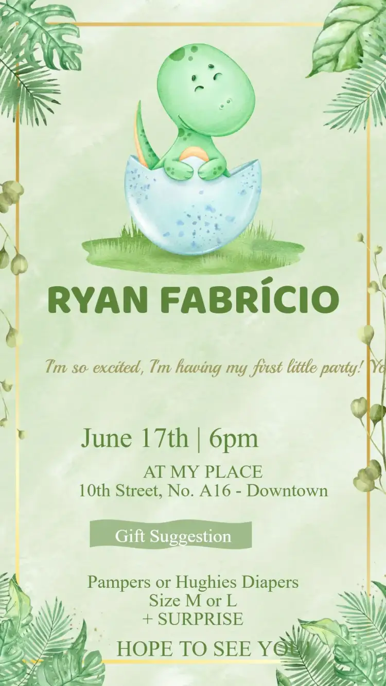 Invitation Baby Shower Dino Invitation – Diaper Shower theme dinosaurs, colorful, playful, modern, childlike, nature
