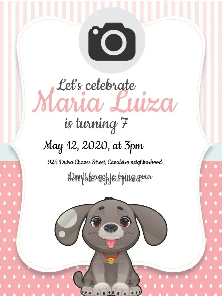 Invitation Striped Puppy – Kids' Birthday Party theme pink, delicate, cute, striped, childlike
