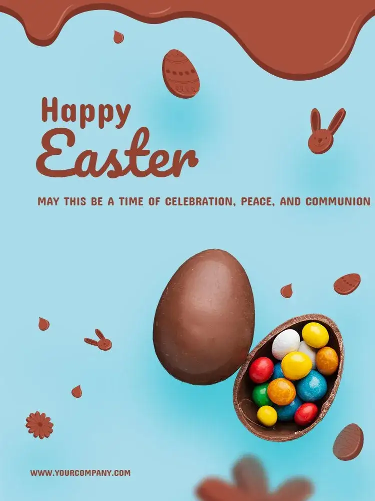 Invitation Happy Easter Holiday Card – Card theme fun, colorful, modern, rabbit illustrations, chocolate elements, cheerful design