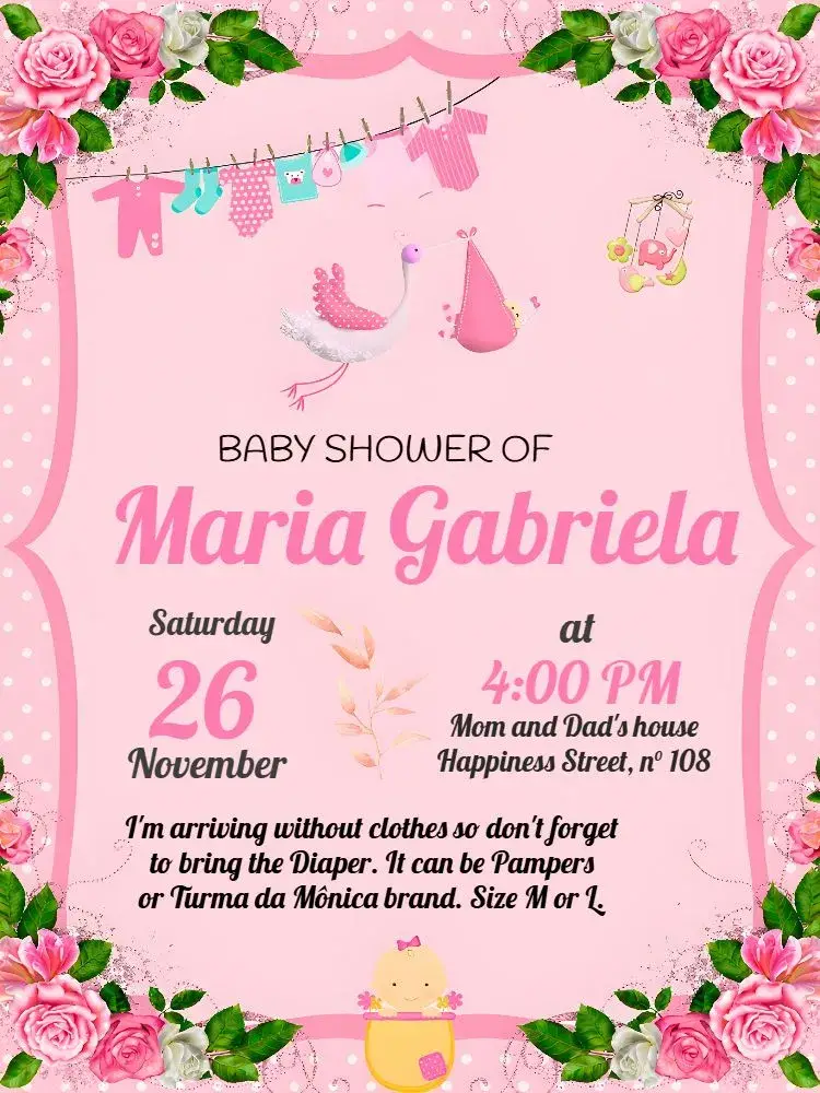 Diaper Shower Clothesline Pink invitation