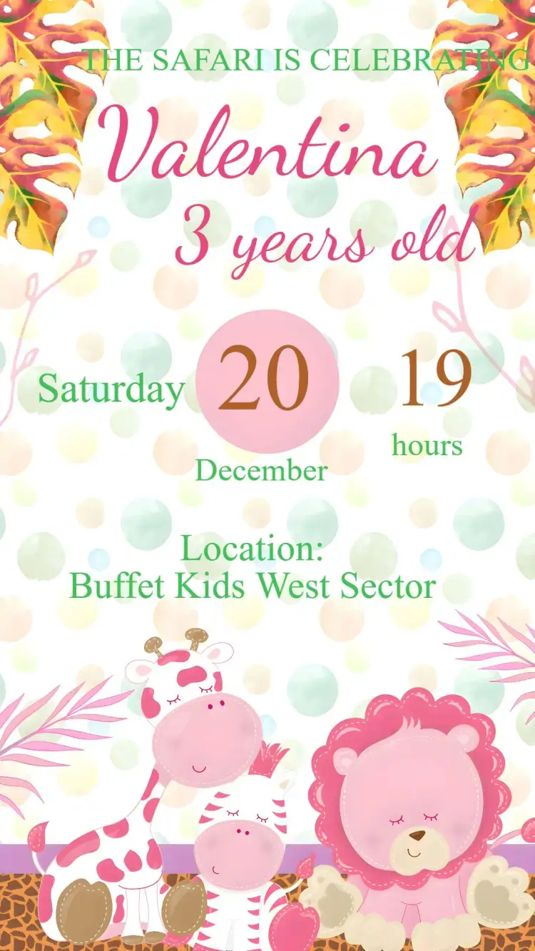 Invitation Pink Safari – Kids' Birthday Party theme pink, safari, playful, fun, colorful, animal