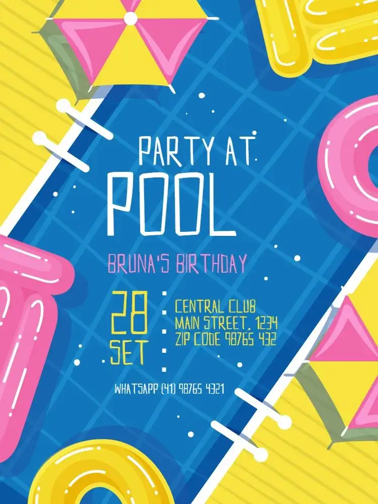 Invitation Yellow Young Pool Party – Kids' Birthday Party theme yellow, summer, fun, pool, colorful, youthful