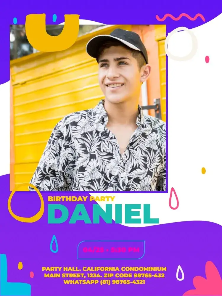 Invitation S With Photo Young Male Purple Boy – Kids' Birthday Party theme modern, youthful, vibrant, colorful, fun