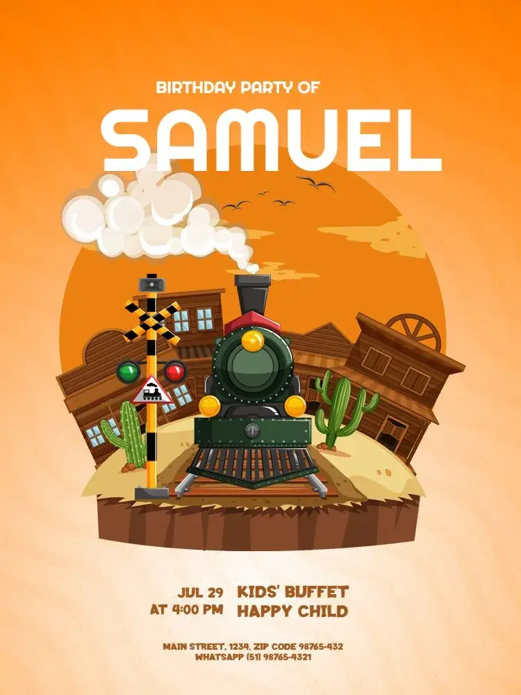 Boys' Orange Train Bird Children's Party Invitation