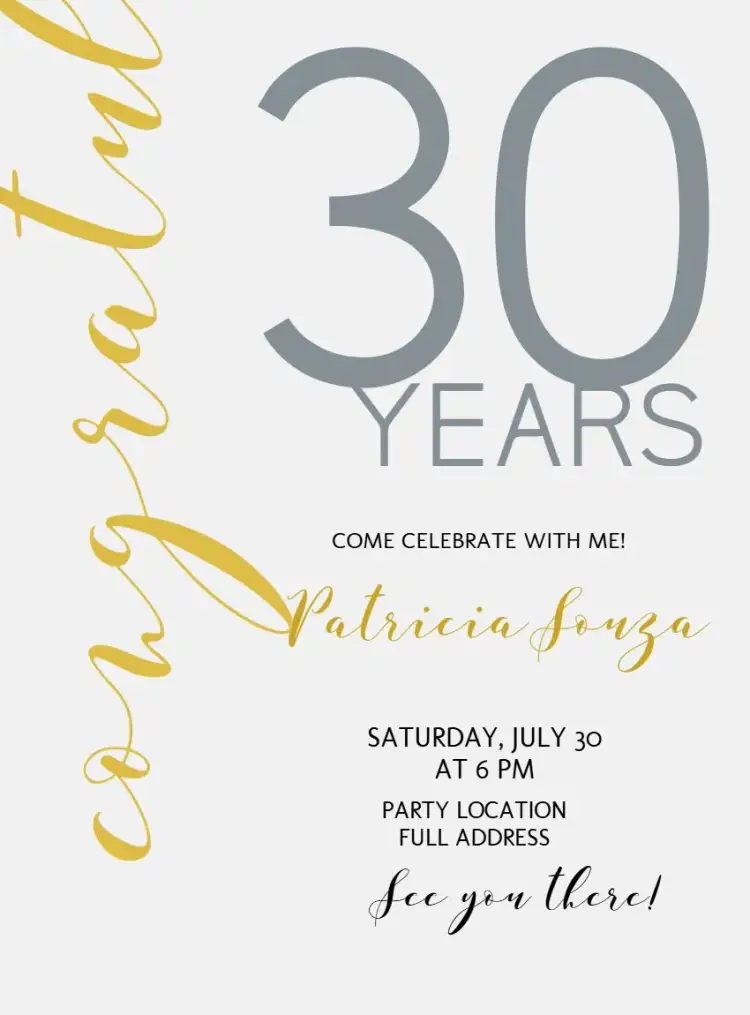 Invitation 30 Years Minimalist Thirty – Sweet 15 theme minimalist, black and white, modern, elegant, festive, clean