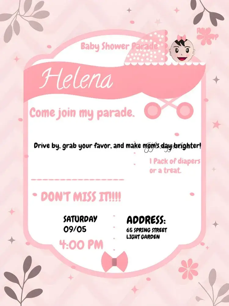 Diaper Drive Baby Girl Car Parade invitation
