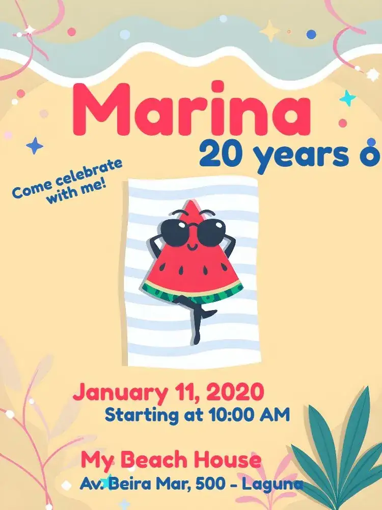 Invitation Tropical Adult – Birthday theme tropical, beach, summer, vibrant colors, aquatic graphic elements