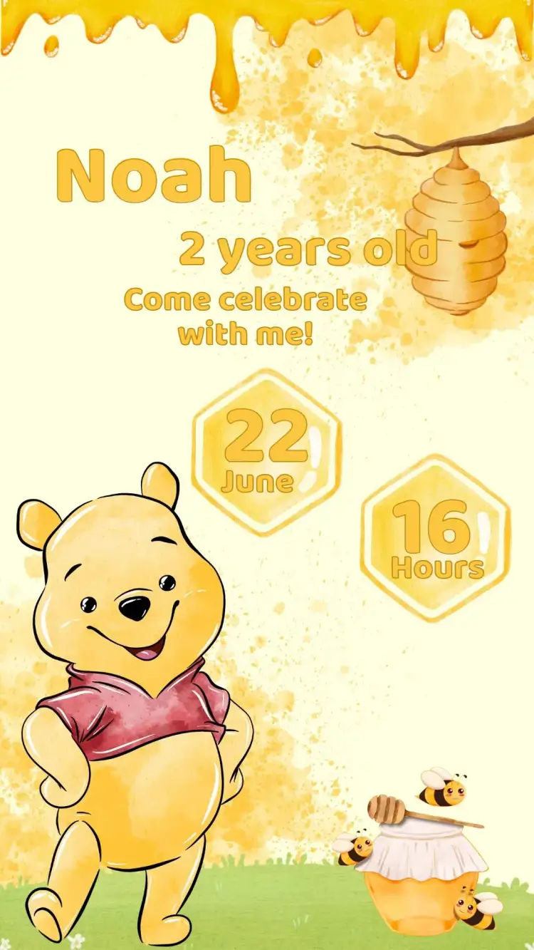 Invitation Winnie the Pooh Birthday Invitation – Kids' Birthday Party theme colorful, childlike, playful, animals, fun, fairy tale