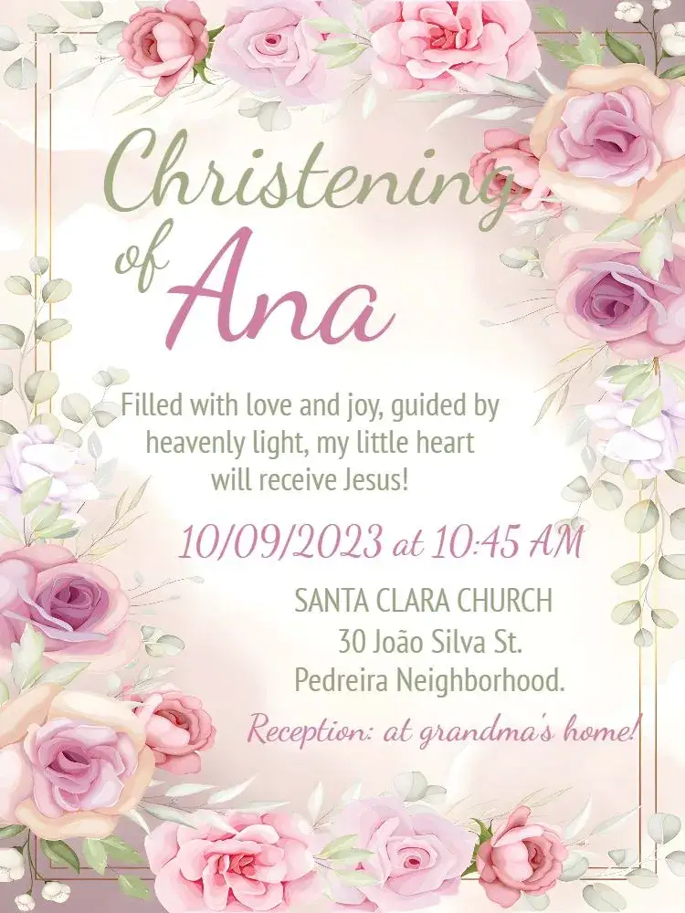 Invitation Floral Angel Baptism – Baptism theme floral, purple and lilac, little angel, delicate, childlike, religious