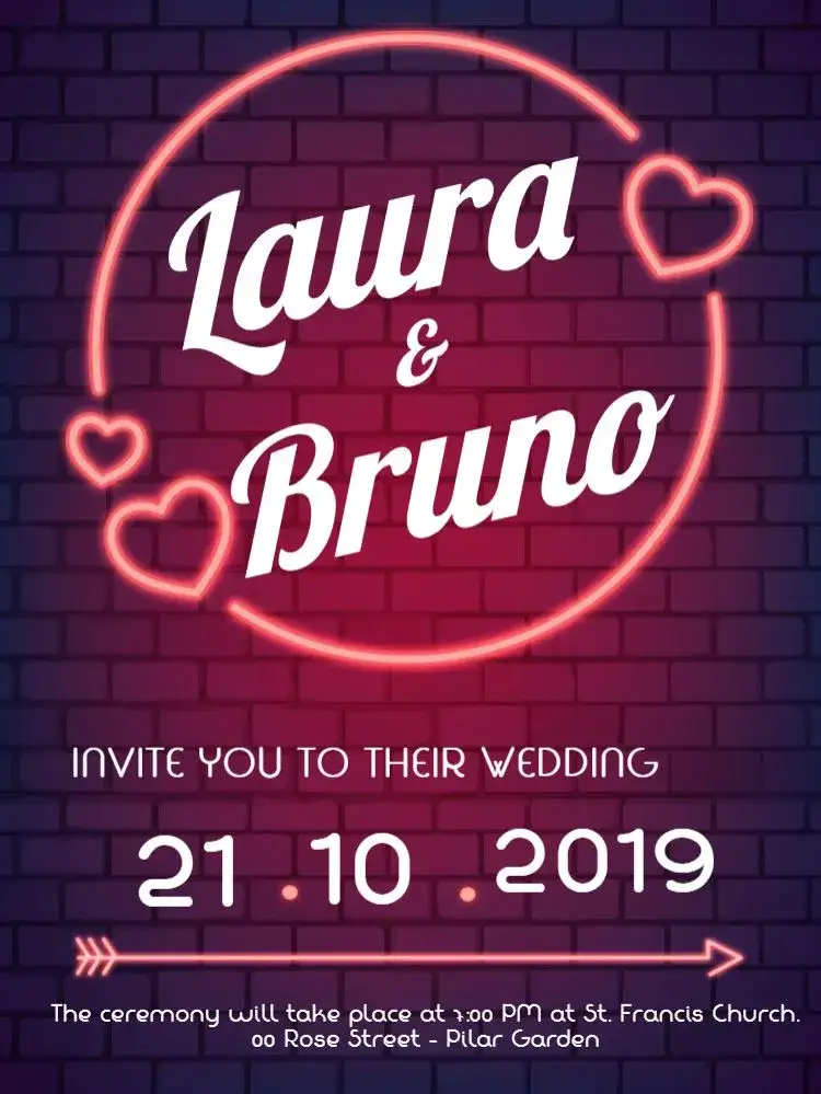 Invitation Neon Red Heart Wedding – Wedding theme neon, modern, romantic, lighting, vibrant, contemporary