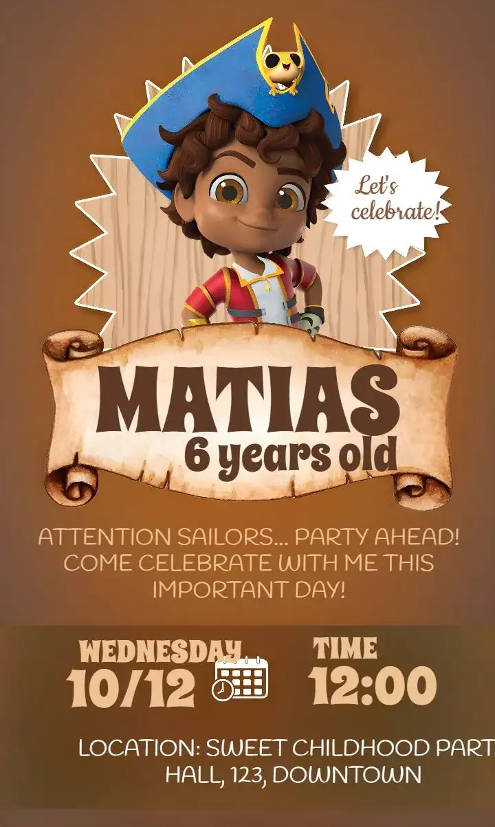 Invitation Santiago Dos Mares Brown – Commemorative Dates theme brown, nautical, adventure, children's, playful