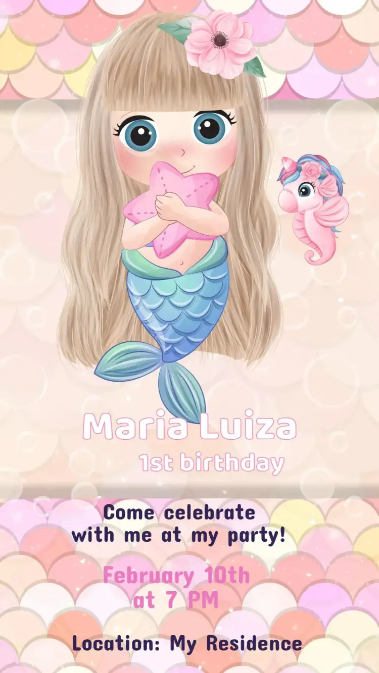 Invitation Mermaid Under the Sea Birthday Invitation – Kids' Birthday Party theme under the sea, mermaids, vibrant colors, aquatic elements, fantasy, mystical