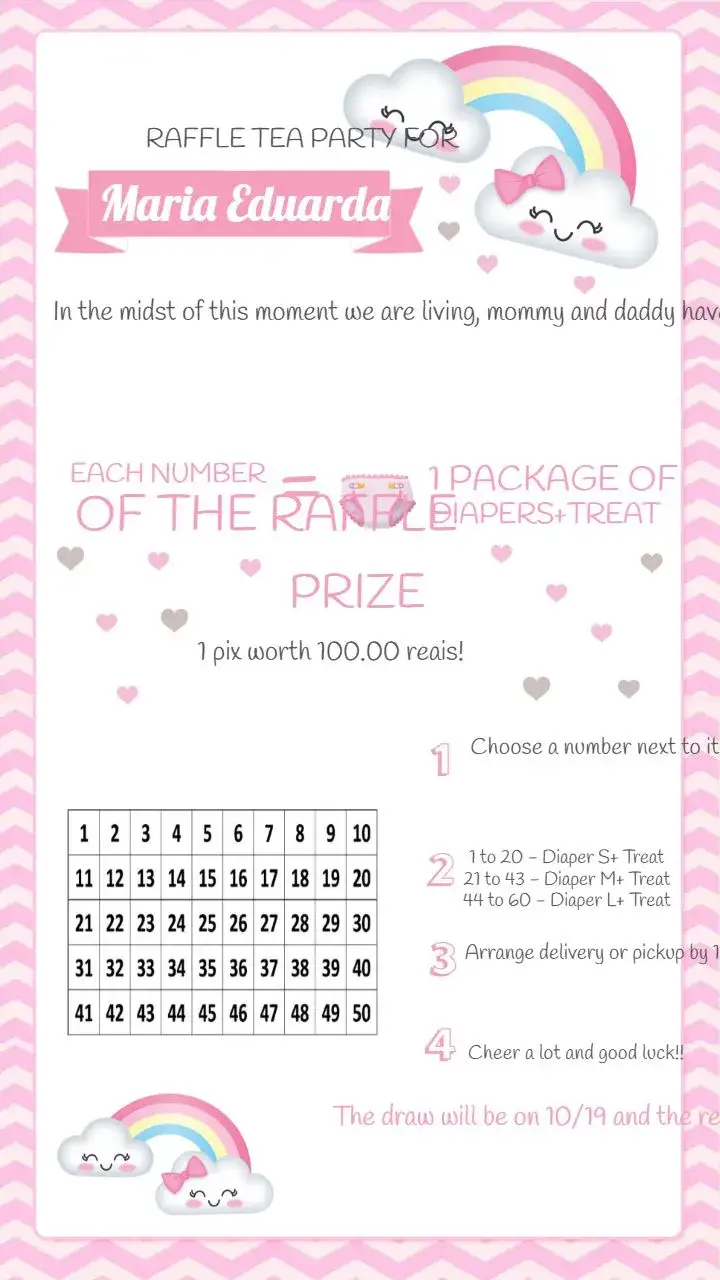 Invitation Tea Raffle Rain of Love Tea – Raffle Tea theme light pink, gray, rainbow, clouds, fluffy, delicate