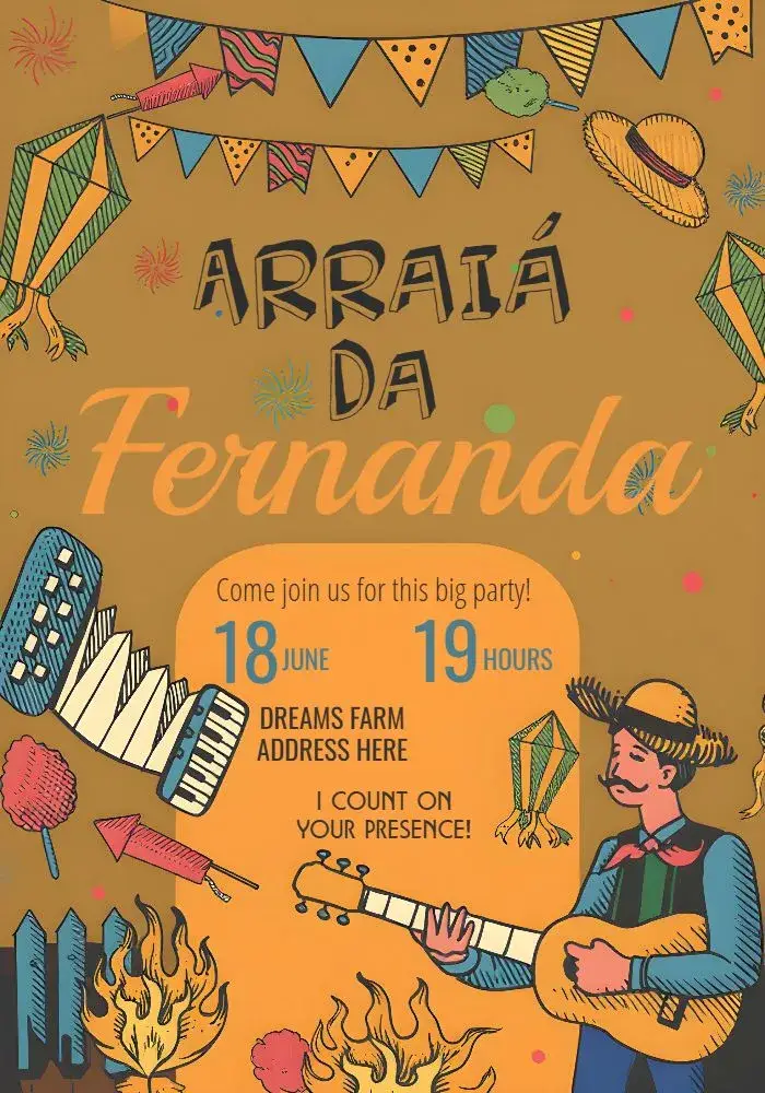 Invite Black 'Arraiá' Party editable and customizable