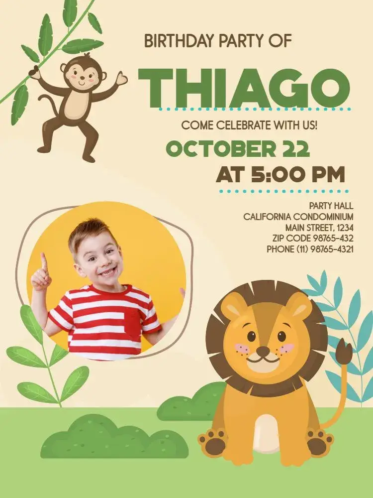 Safari With Lion Photo invitation