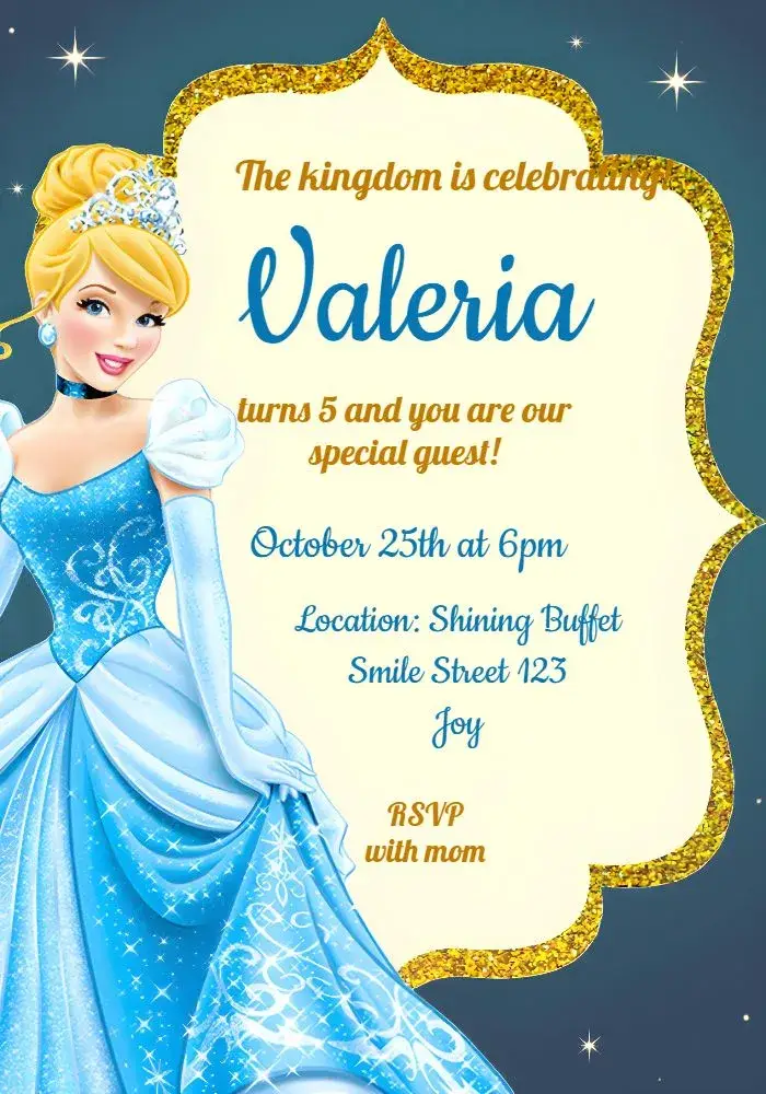 Cinderella Blue Glitter invitation