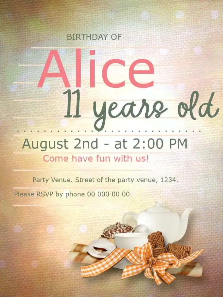Invitation Simple To Edit Digital – Kids' Birthday Party theme floral, colorful, spring-themed, fun-filled, delicate, childish