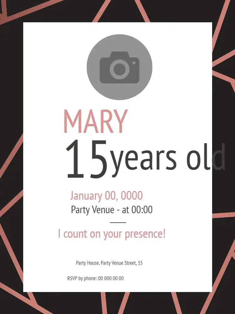 Invitation 15 Years Photo – Sweet 15 theme modern, pink and black, elegant, sophisticated, minimalist
