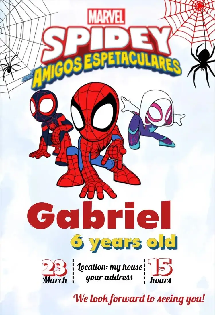 Invitation Spidey 4 – Birthday theme colorful, themed, fun, modern, childish, superheroes
