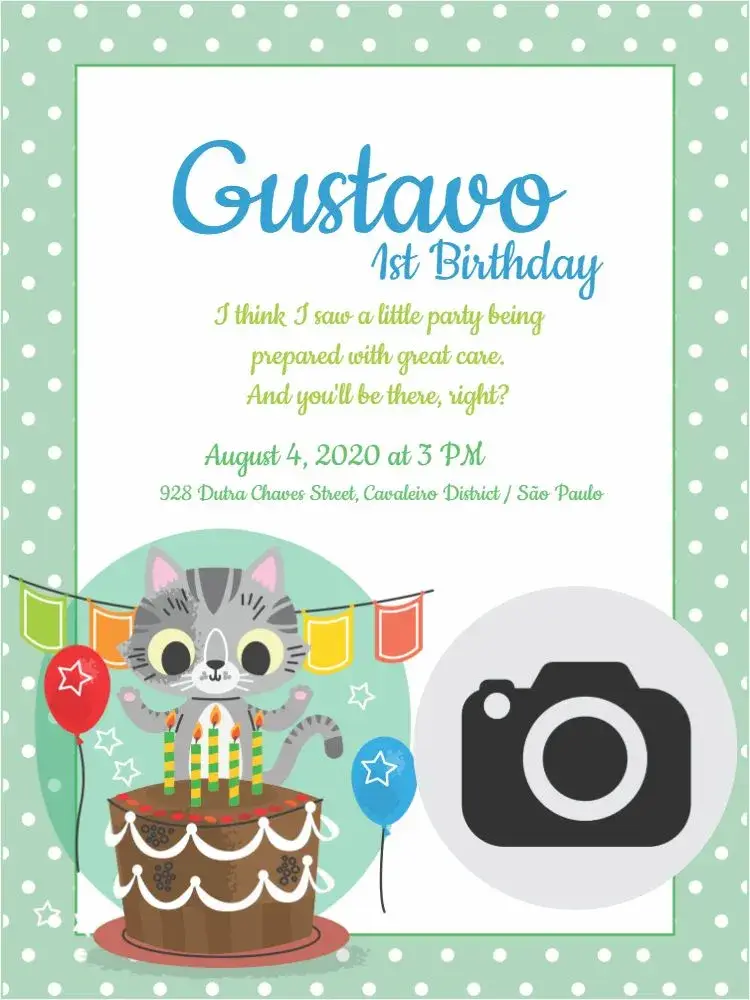 Invite 1st Birthday Kitty Balloons editable and customizable