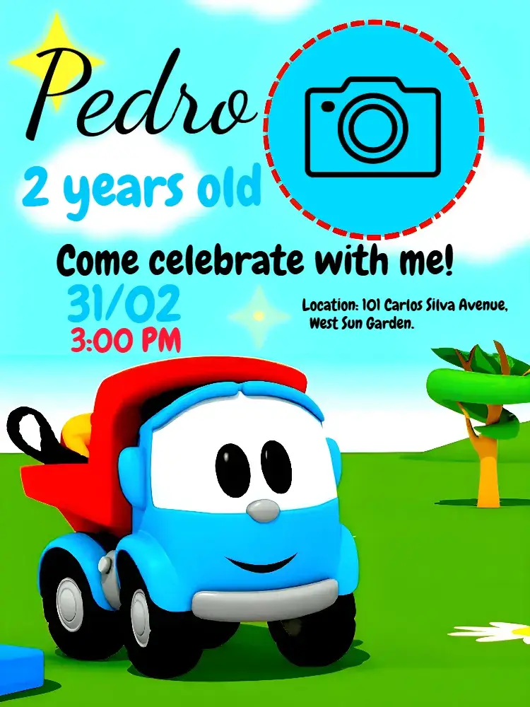 Léo The Truck With Green Photo invitation