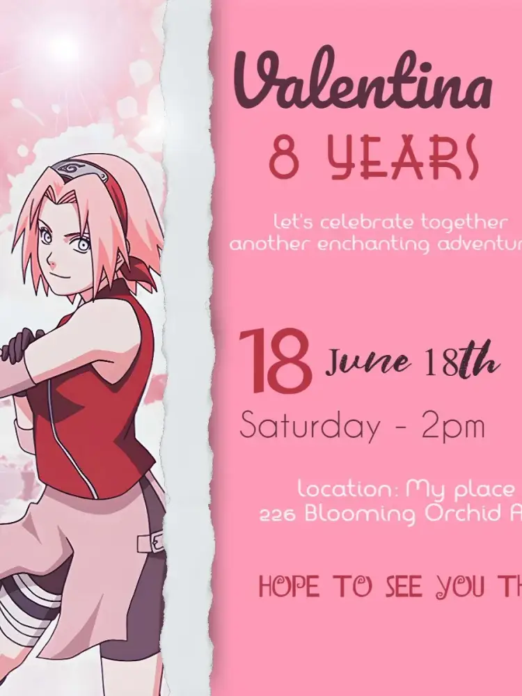Red Sakura Naruto invitation