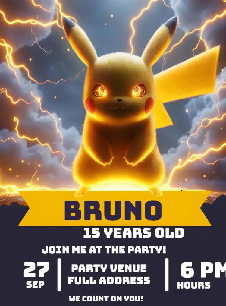 Pikachu Pokemon Pokeball invitation
