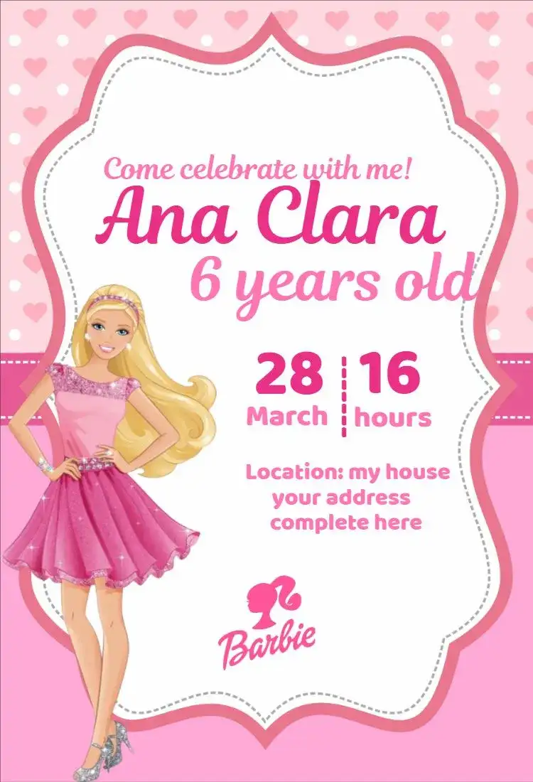 Barbie Hearts Invitation