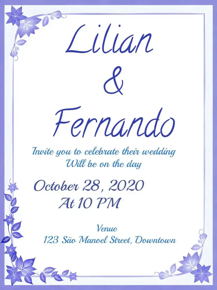 Invitation Blue Floral Wedding – Wedding theme floral, elegant, modern, rustic, romantic, natural