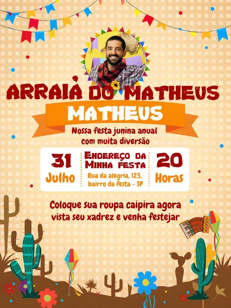 Junina Party Arraiá With Colorful Photo invitation