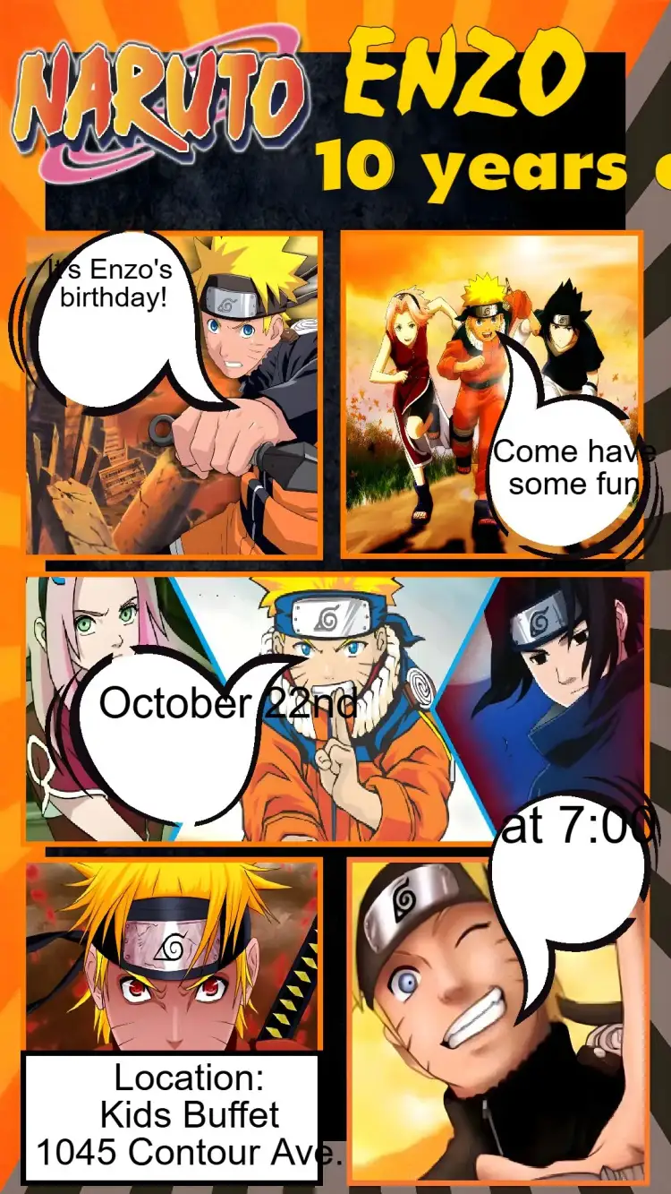 Invitation Naruto – Kids' Birthday Party theme anime, colorful, youthful, fantasy, child, adventure