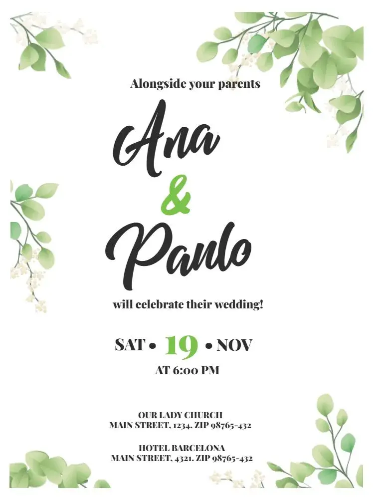 Botanical Wedding / Green Foliage Reception invitation