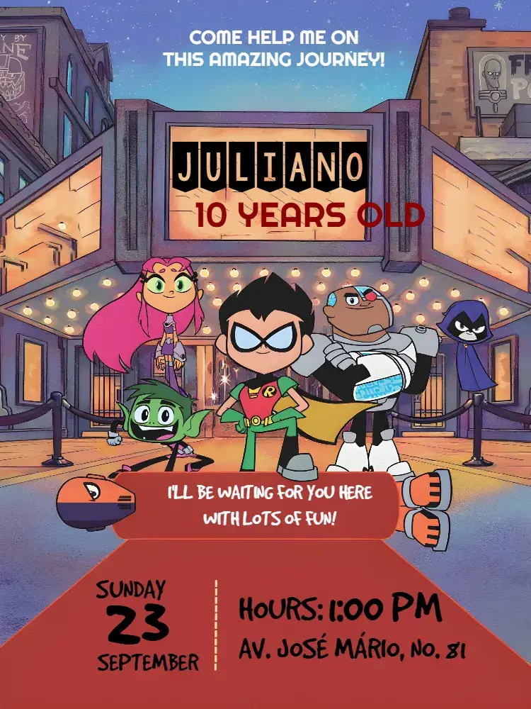 Colorful Teen Titans invitation