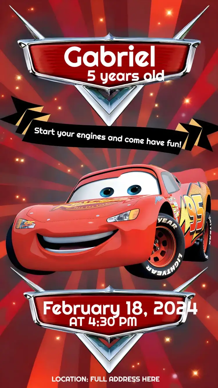 Invitation Red Lightning McQueen Cars – Most searched for theme red, racing, cars, fun, children's, themed