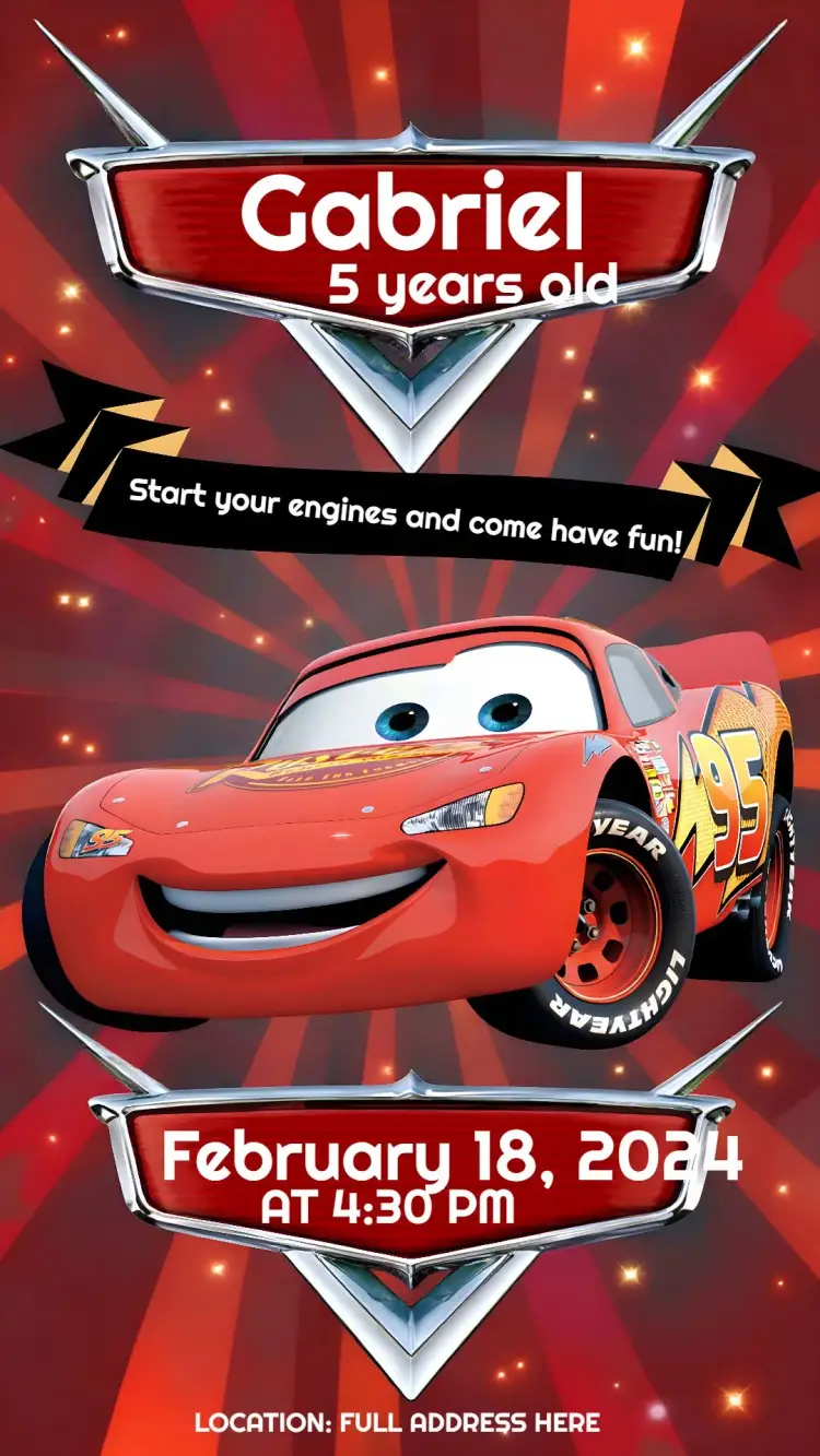 Red Lightning McQueen Cars invitation