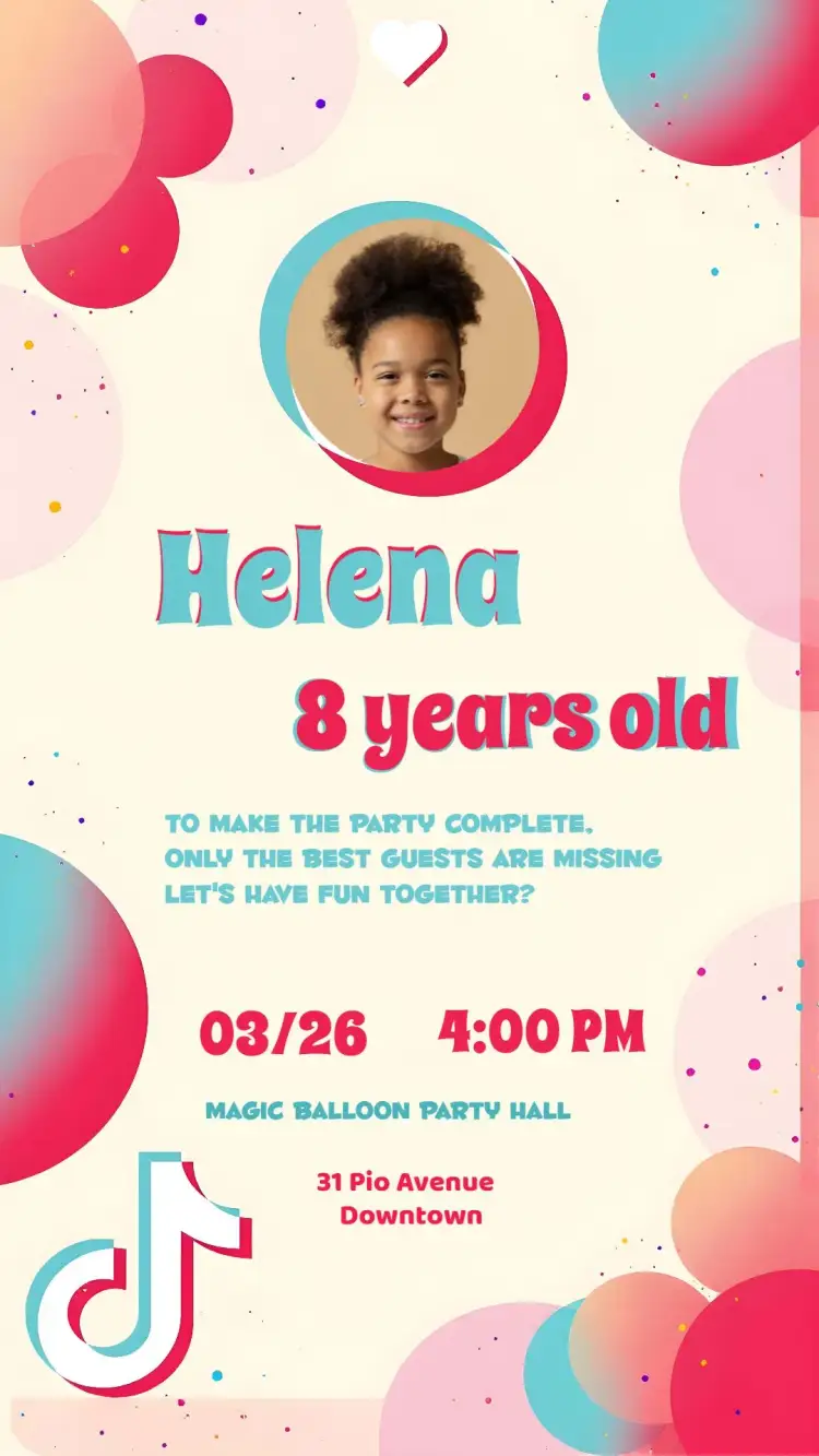 Invitation Tik Tok With Pink Photo – Commemorative Dates theme modern, colorful, fun, youthful, Tik Tok style