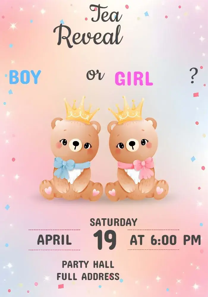 Teddy Bear Royalty Pink Reveal Tea invitation