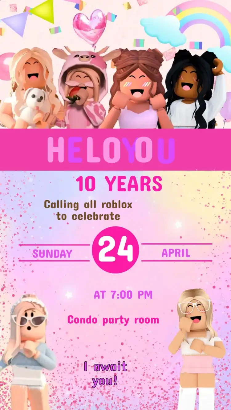 Invitation Roblox Birthday Invitation – Kids' Birthday Party theme colorful, themed, fun, games, childlike
