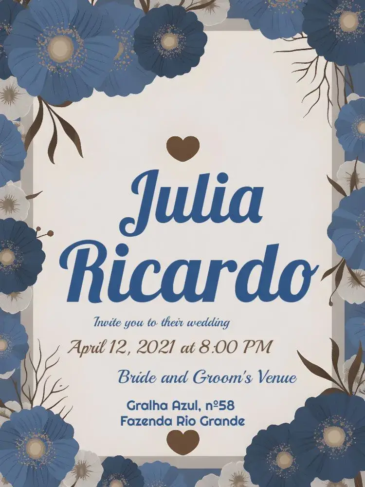 Blue Floral Wedding invitation