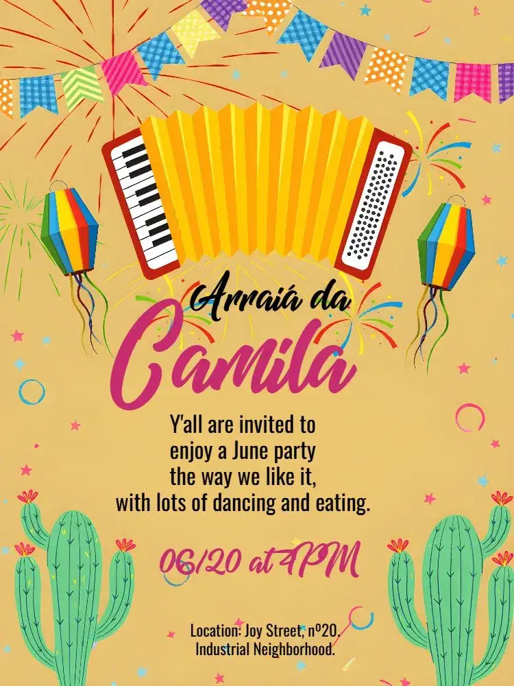 Invitation Orange Country Fair – Commemorative Dates theme junino, colorful, vibrant, modern, festive