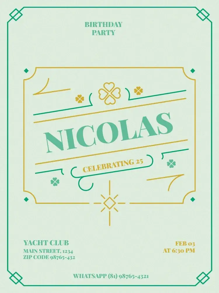 Male Adult Green And Yellow Party invitation