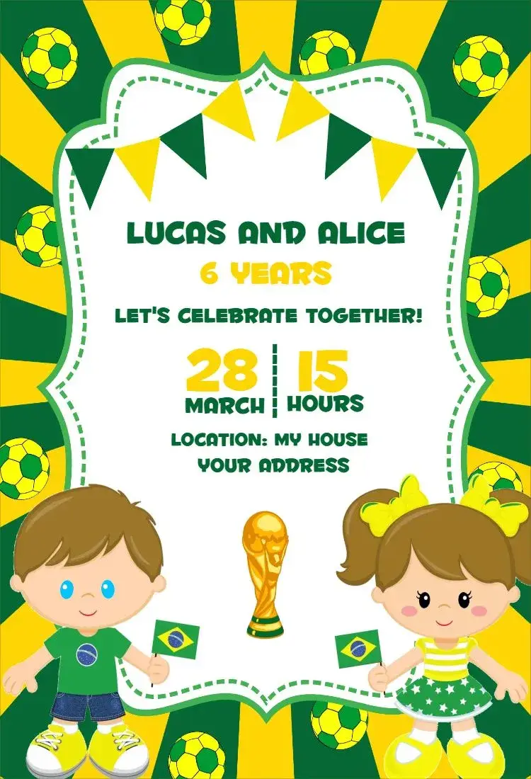 Invite Soccer Boy and Girl 1 editable and customizable