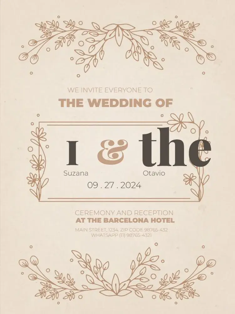 Rustic Sustainable Brown Floral Wedding invitation