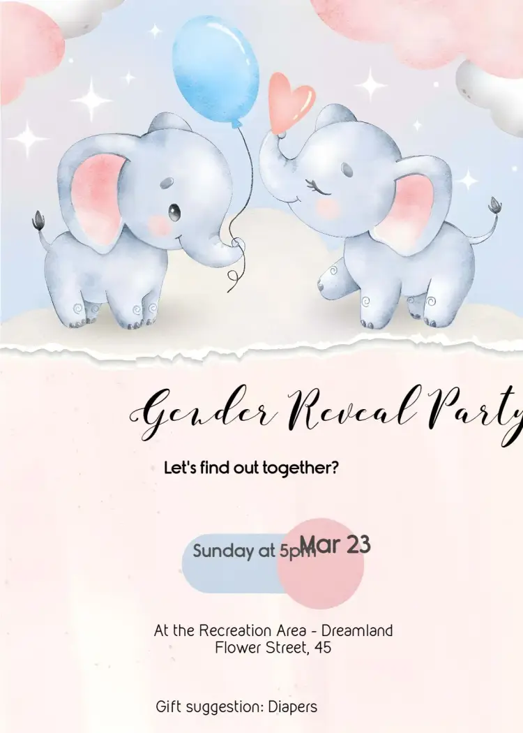 Elephant Baby Shower Gender Reveal invitation